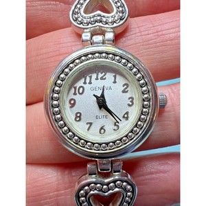 Geneva Elite 1291 ladies watch with heart link bracelet band works new battery